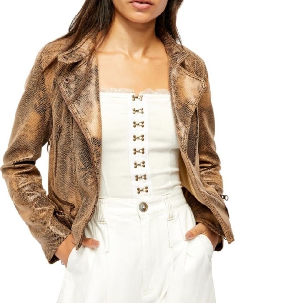 Free People Snake Skin Fenix Moto Jacket in Black Combo - Picture 3 of 13